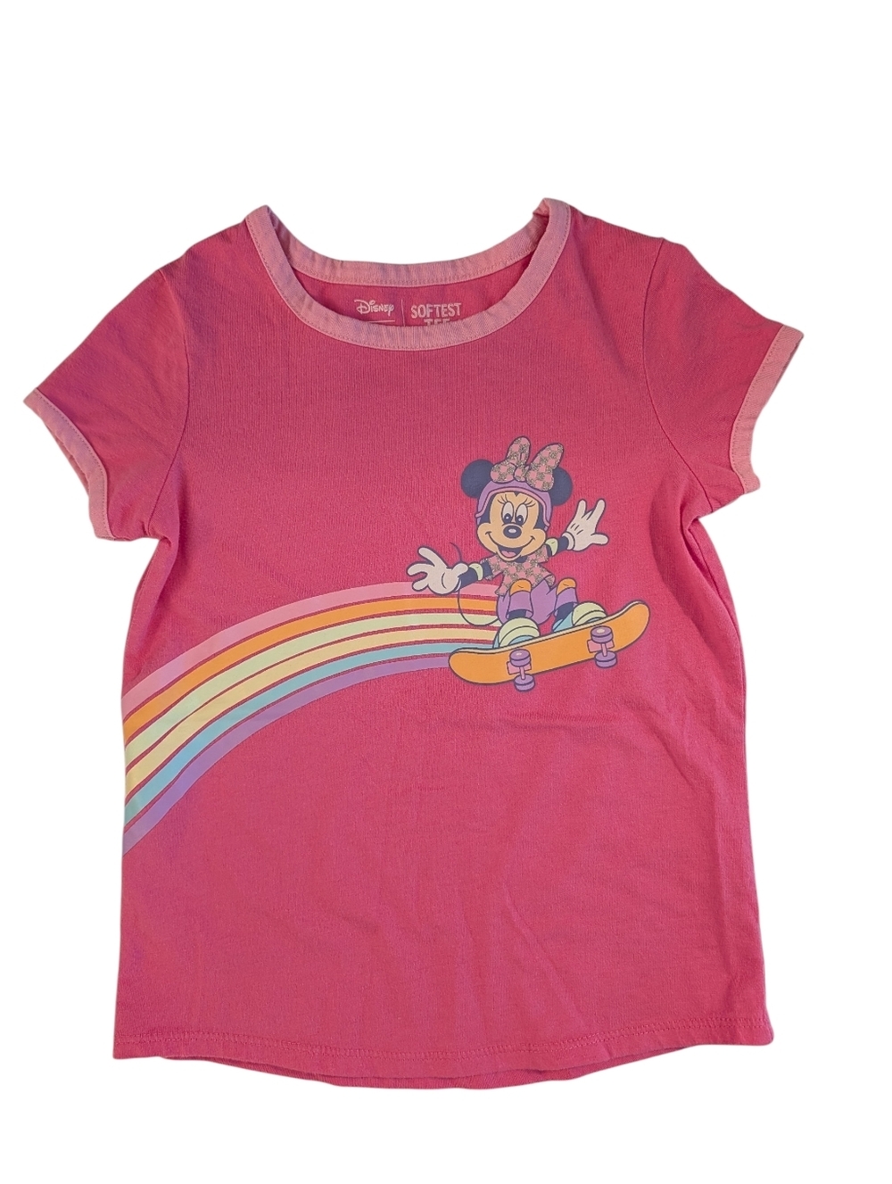 Jumping Beans Disney Girls Pink Minnie Mouse Rainbow Graphic Tee Size 6
